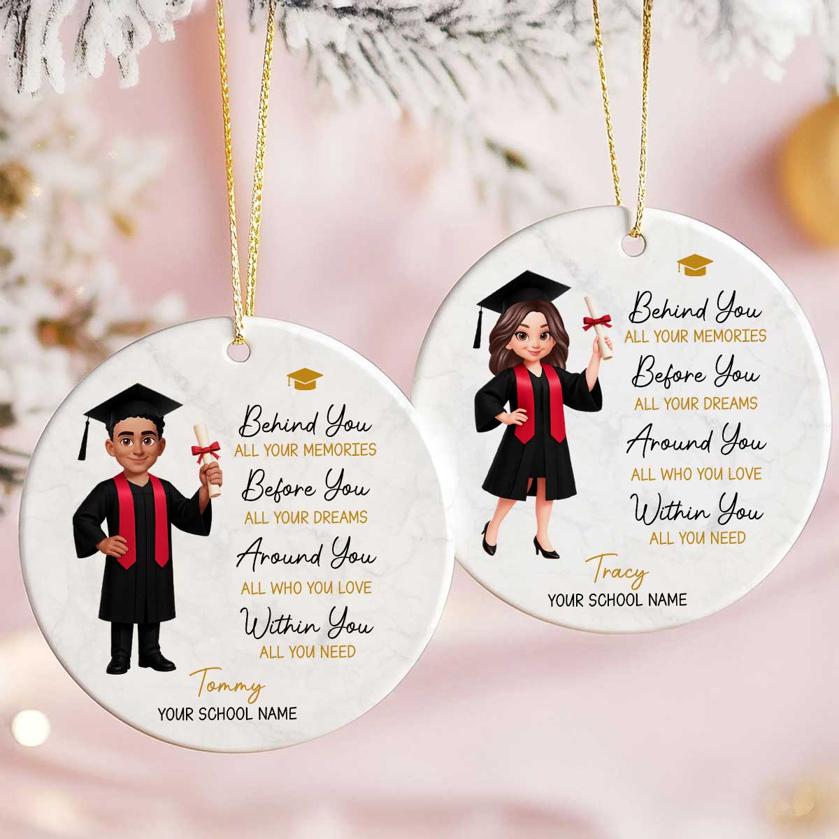 Behind You All Your Memories - Personalized Ceramic Ornament - Christmas Gift Graduation Gift For Senior