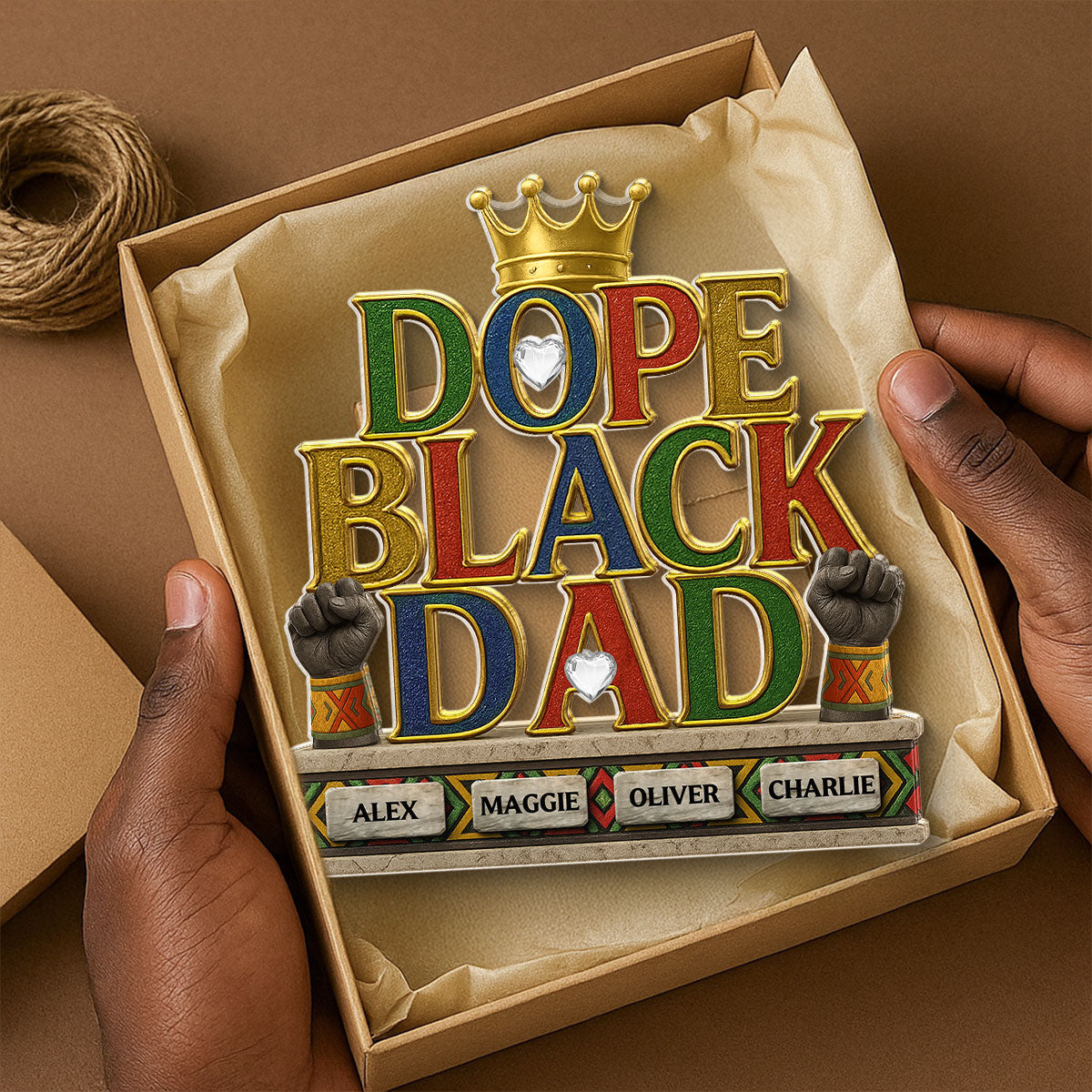 Dope Black Dad Kids Names Personalized Acrylic Block,  Gift