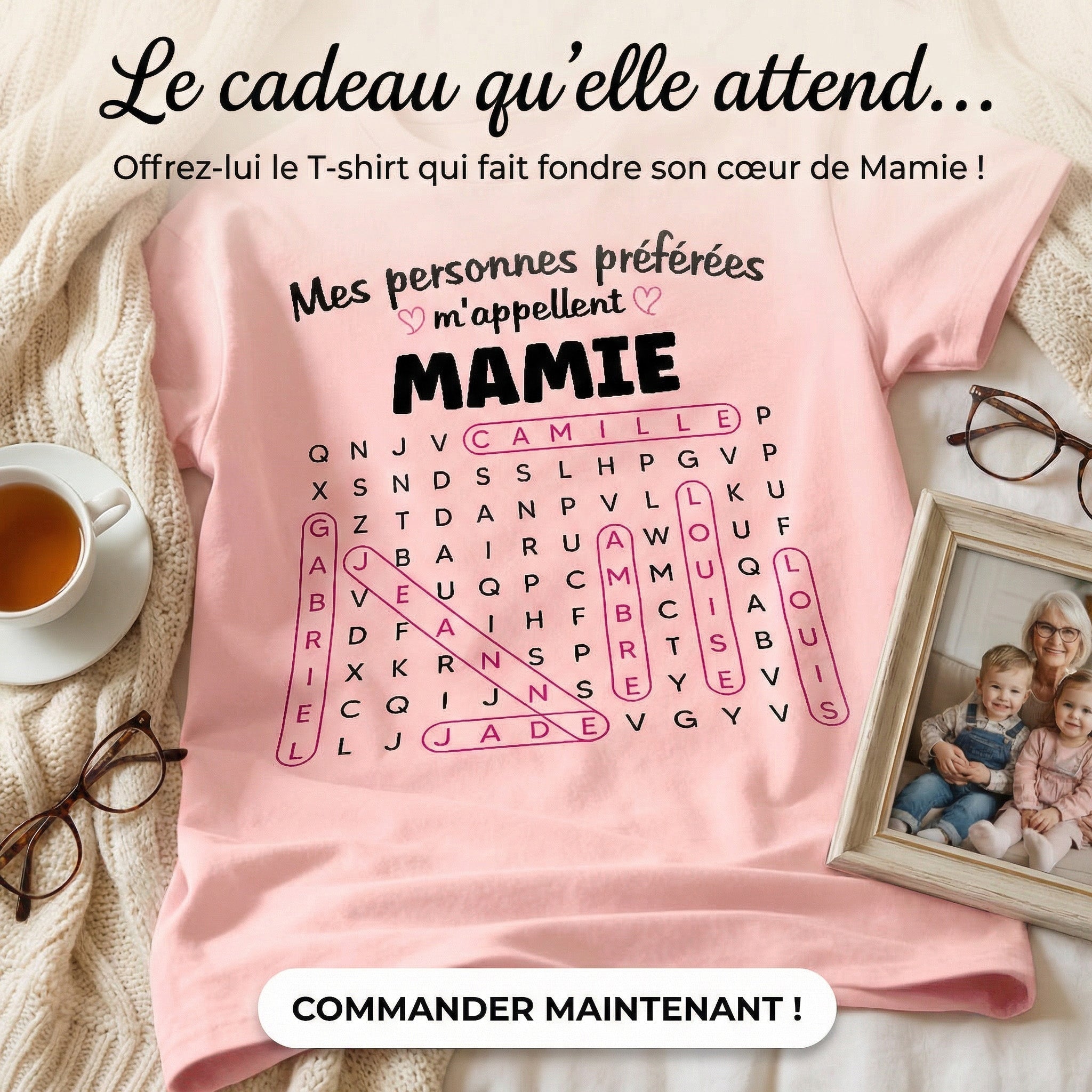T-shirt Personnalis Mots Flchs - Mes personnes prfres m'appellent Mamie - Cadeau pour Grand-Mre