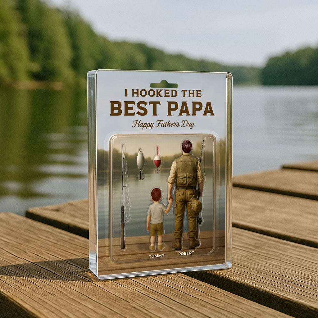 Dad And Kids Fishing Together Custom Figure Personalized Acrylic Block Plaque,  Gift For Fishing Dad, For Grandpa, For Husband