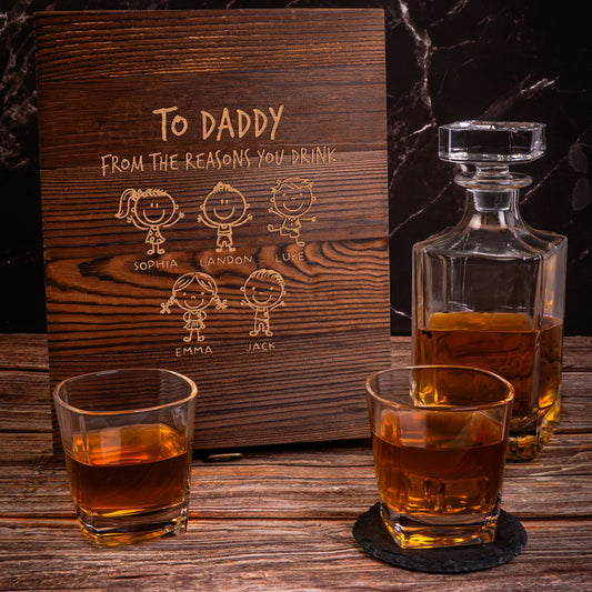 Father's Day Gifts, Whiskey Gift For Dad From The Reasons You Drink - Personalized Whiskey Decanter Set