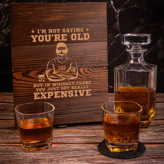 Father's Day Gifts, In Whiskey Years You Just Got Really Expensive - Personalized Whiskey Decanter Set