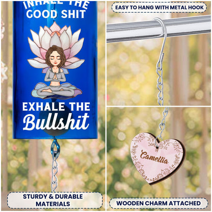 Inhale The Good Sh!t Exhale The Bullsh!t Lotus - Personalized Wine Bottle Wind Chime
