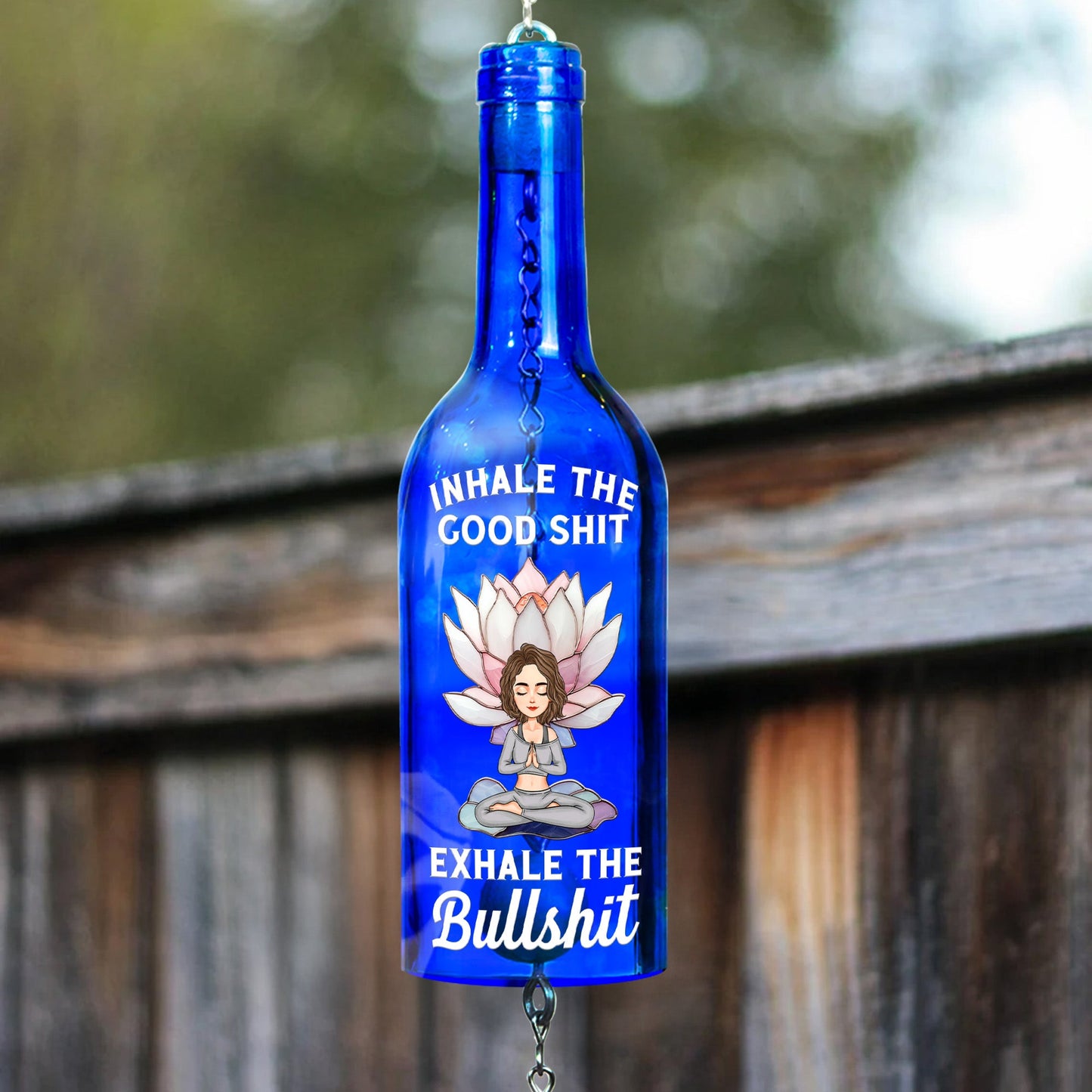 Inhale The Good Sh!t Exhale The Bullsh!t Lotus - Personalized Wine Bottle Wind Chime