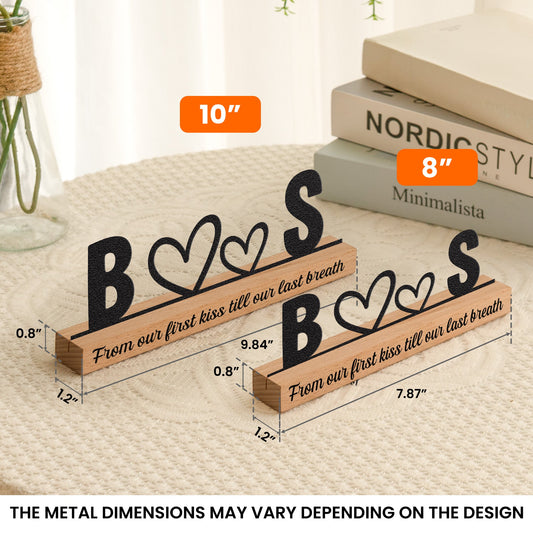 Initials & Heart, Love Forever & Always - Personalized Metal Desk Silhouette Sculpture