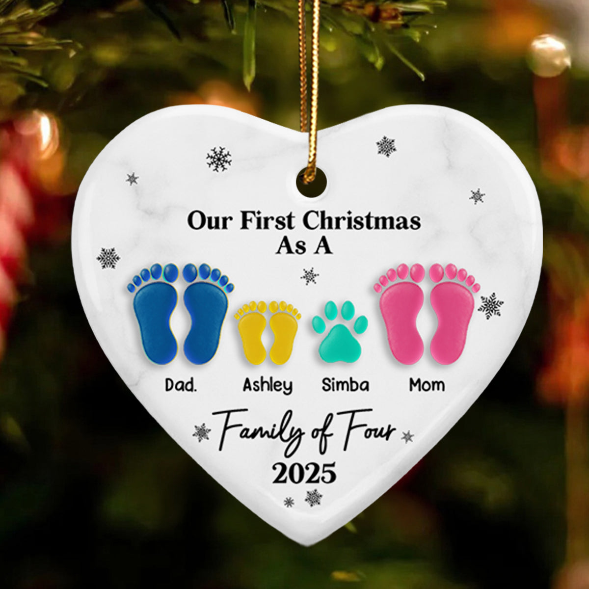 First Christmas As A Family Footprints - Personalized Ceramic Ornament With Acrylic - Christmas Gift For Baby, New Born, Family