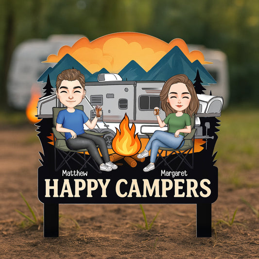 Happy Campers Welcome To Our Campsite - Personalized Metal Garden Stake