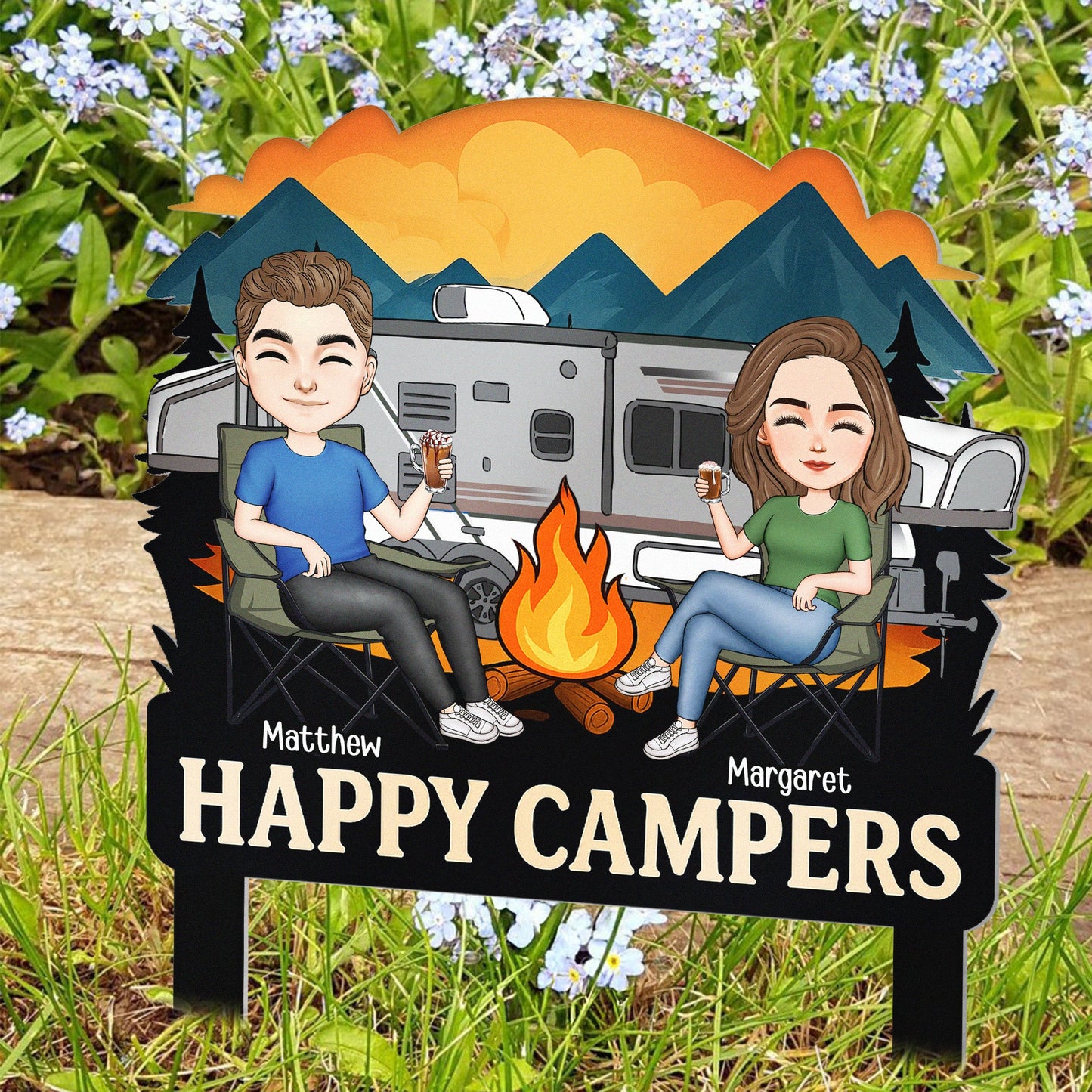 Happy Campers Welcome To Our Campsite - Personalized Metal Garden Stake