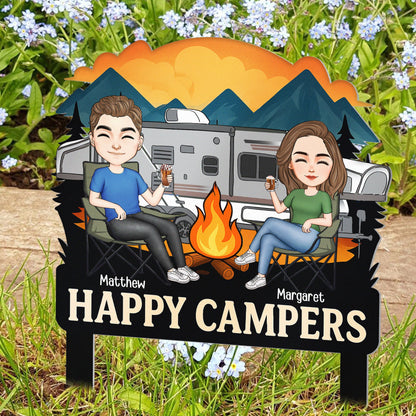 Happy Campers Welcome To Our Campsite - Personalized Metal Garden Stake