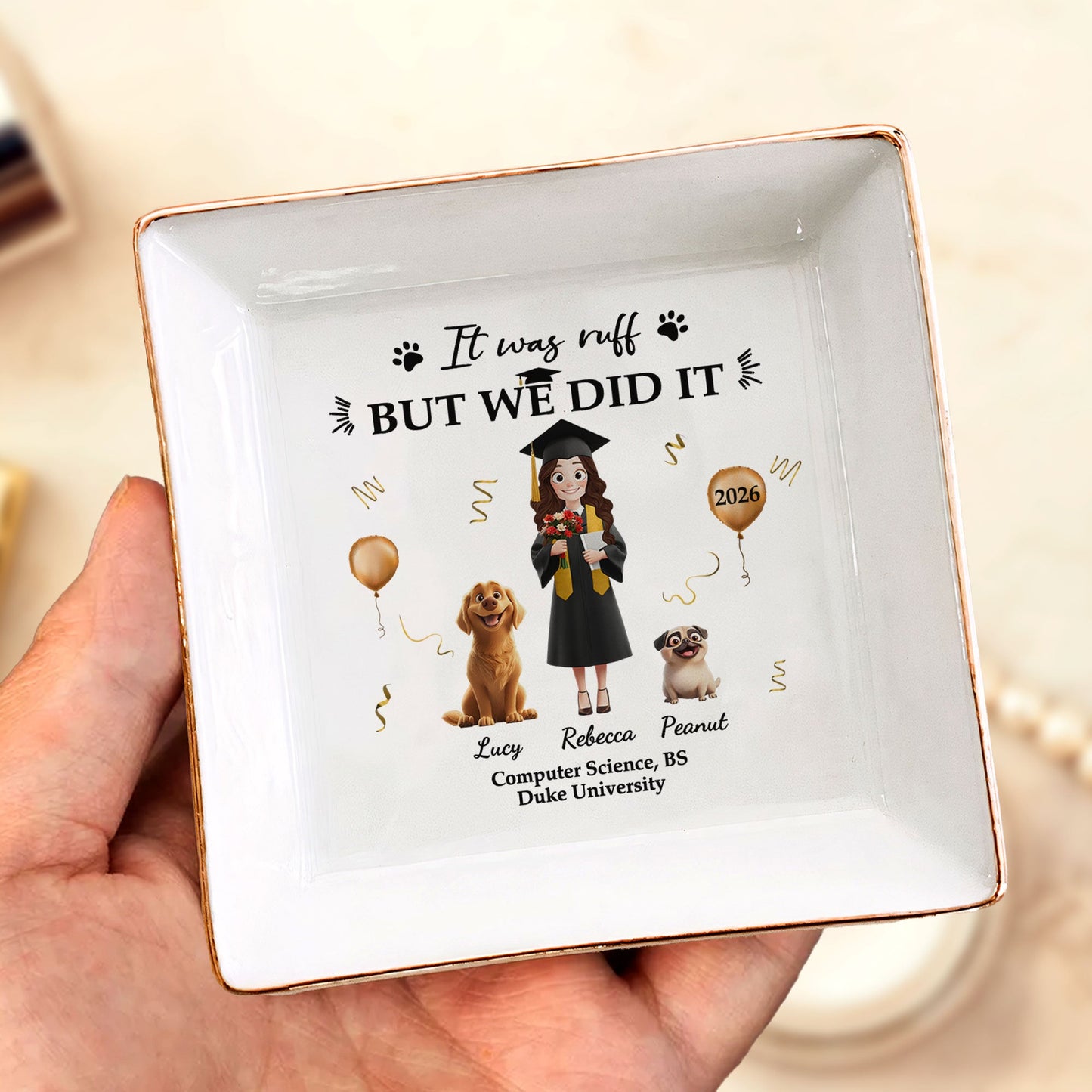 It Was Ruff But We Did It - Personalized Jewelry Dish