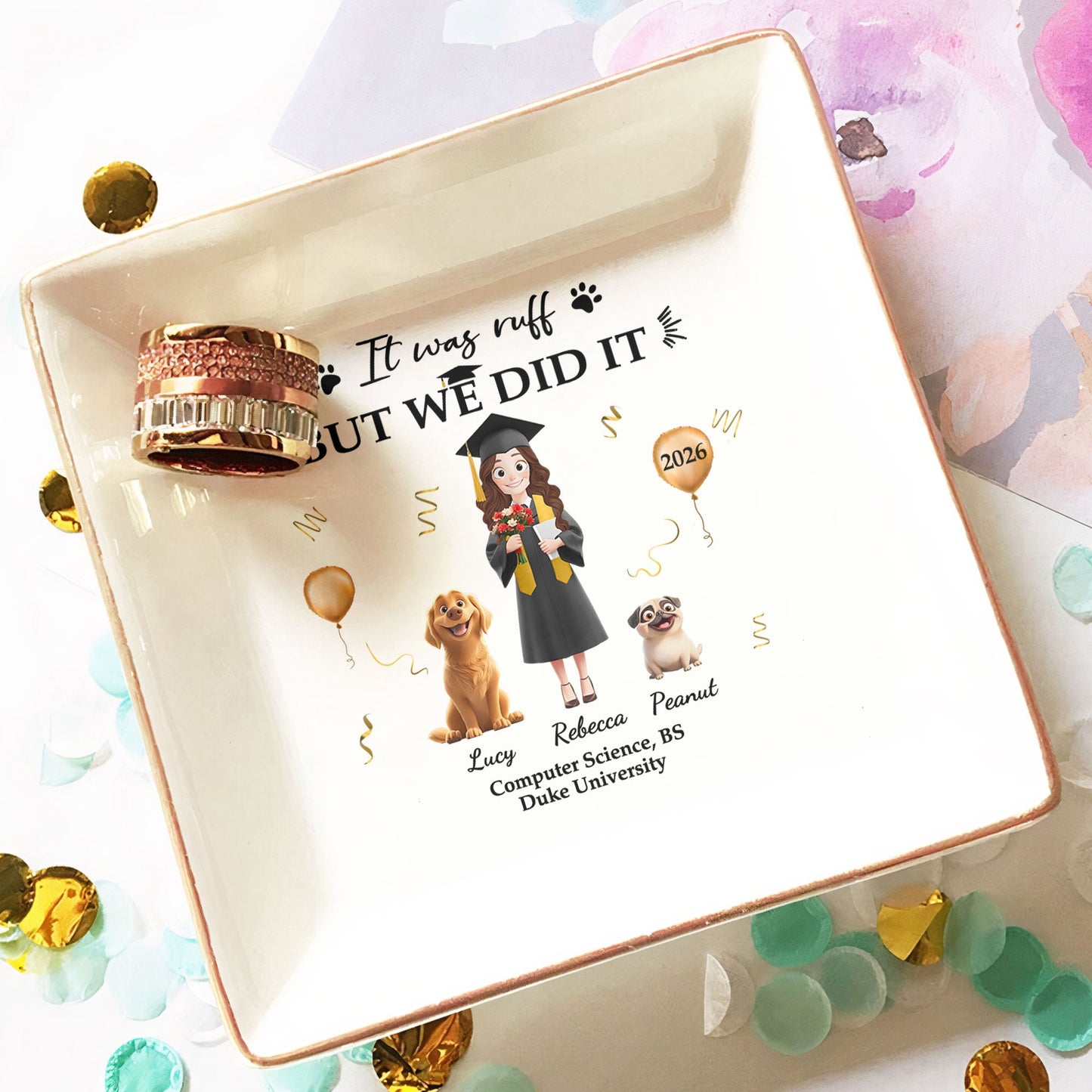 It Was Ruff But We Did It - Personalized Jewelry Dish