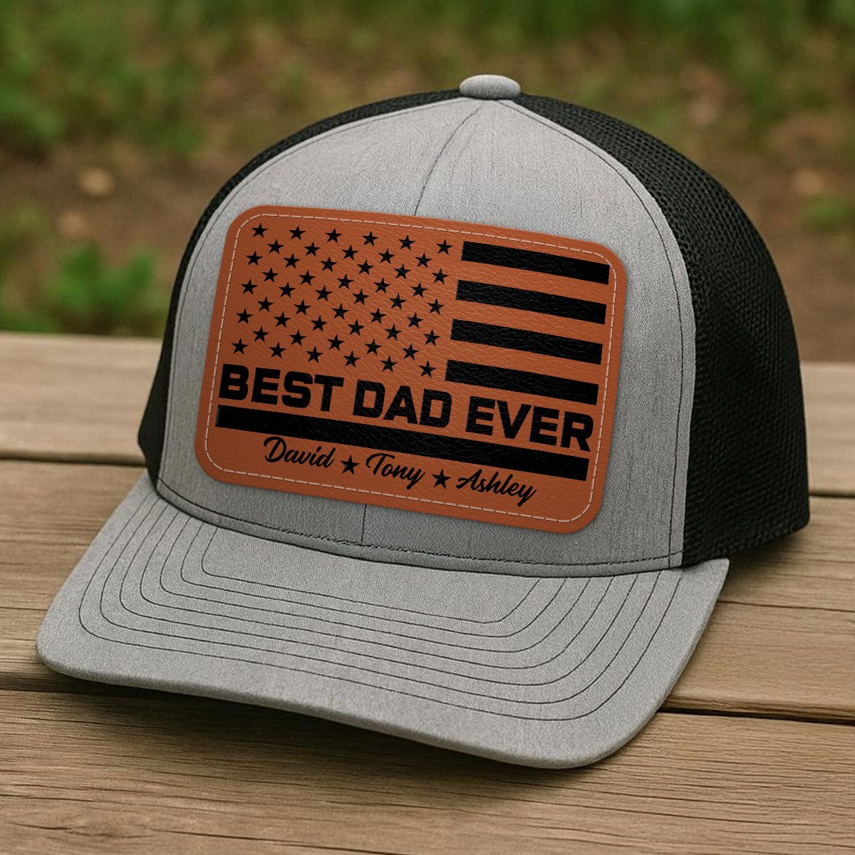 Best Dad Ever Nation Flag Personalized Leather Patch Hat, Gift For Dad