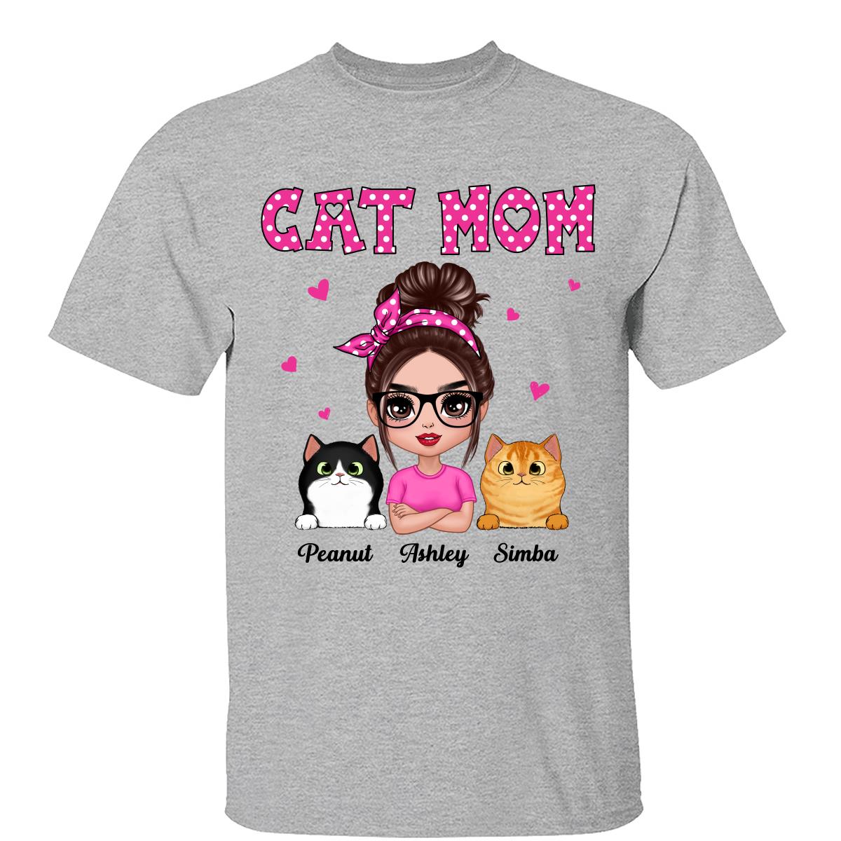 Colorful Polka Dot Pattern Doll Cat Mom Personalized Shirt