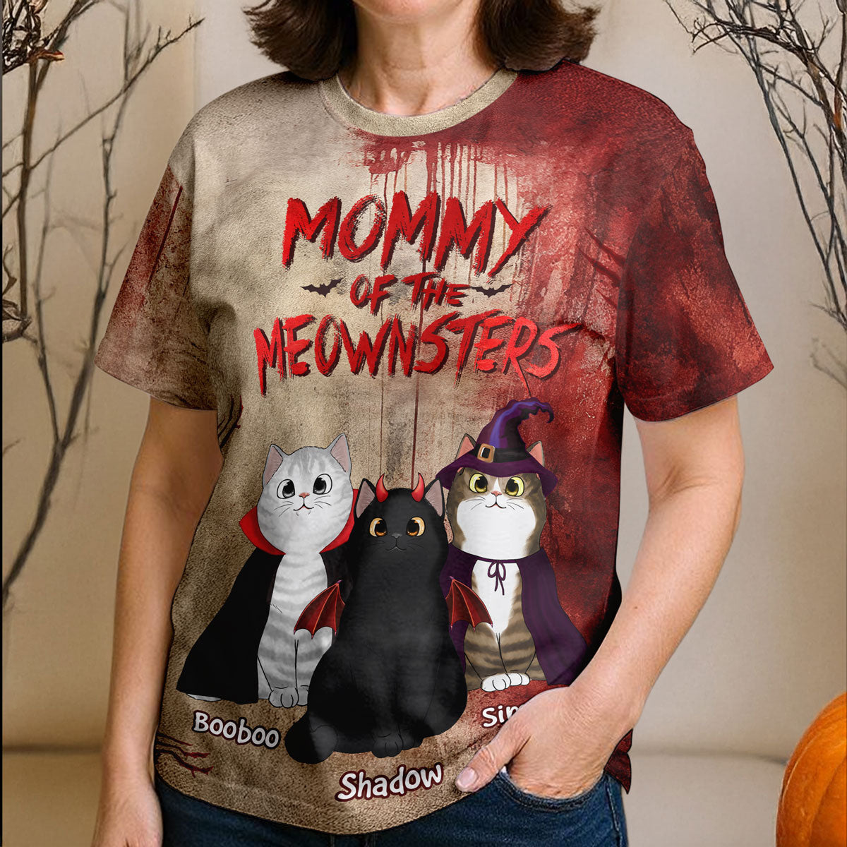 Halloween Horror Theme Cat Mom Cat Dad Of Meownsters Personalized 3D Shirt