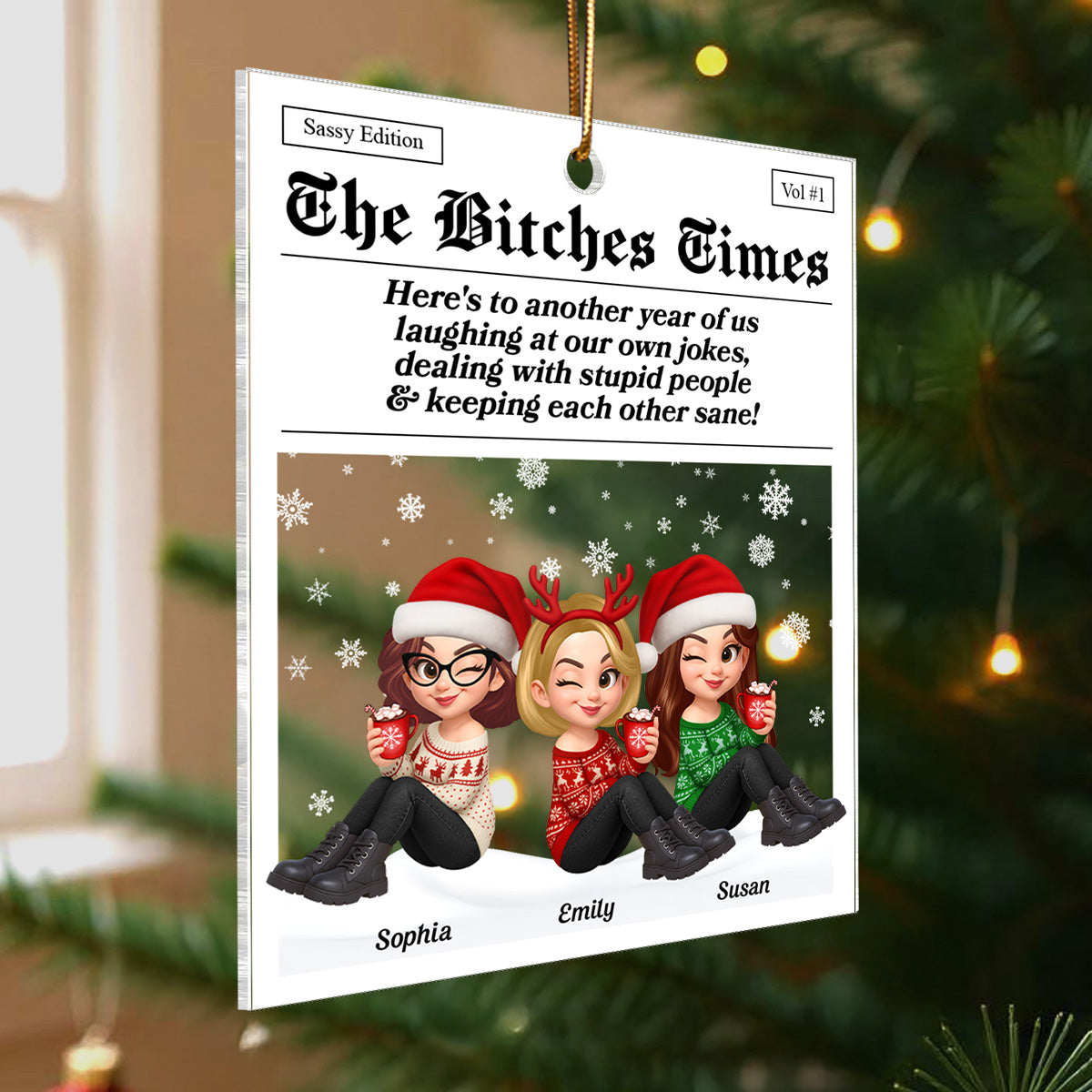 Funny Christmas Besties Magazine Edition - Personalized Acrylic Ornament - Gift For Best Friends