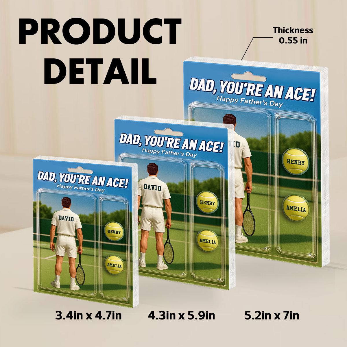You're An Ace Tennis Dad With Kids' Names Custom Figure Personalized Acrylic Block Plaque,  Gift For Him, For Dad