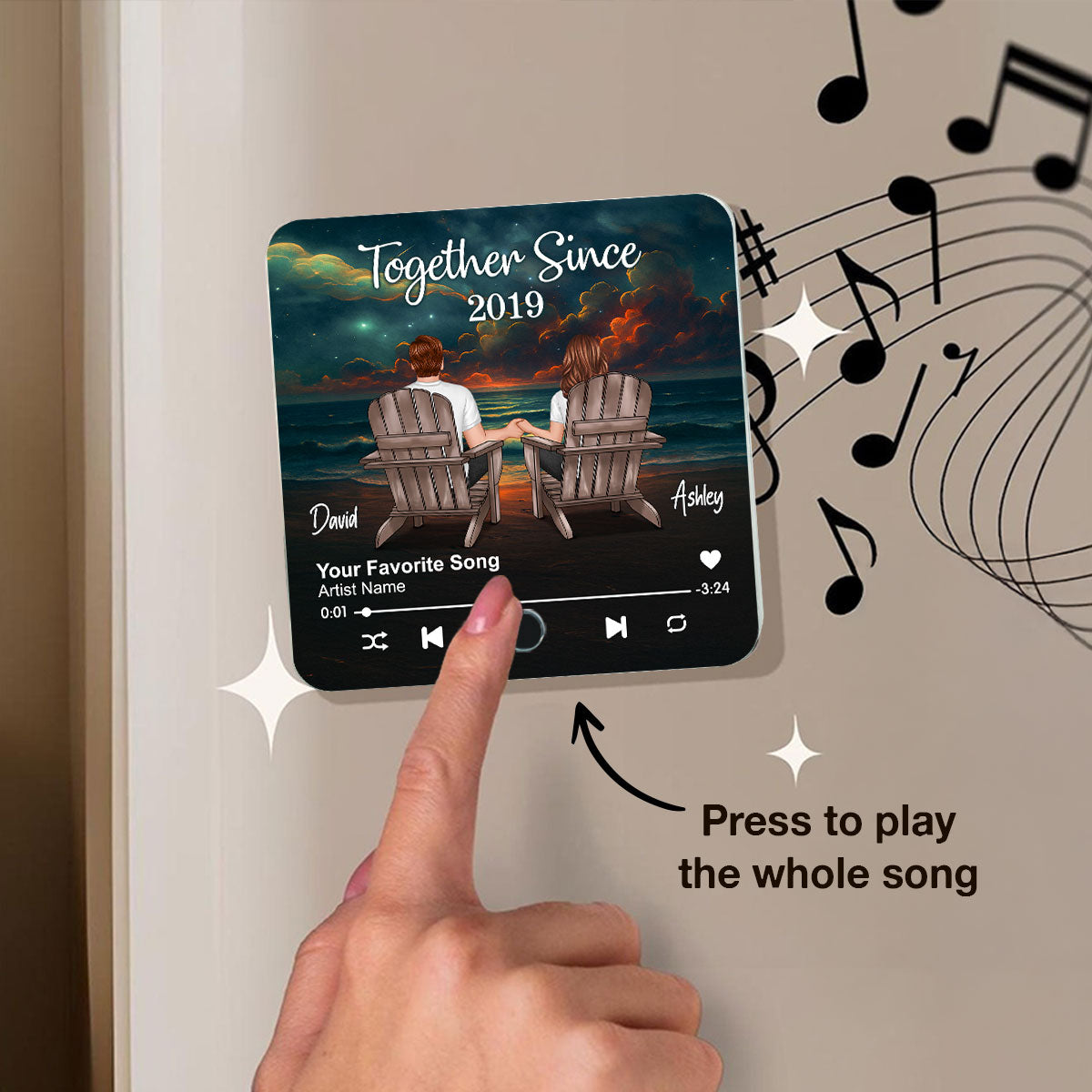 Night Beach Landscape Couple Sitting Back View Personalized Music Magnet