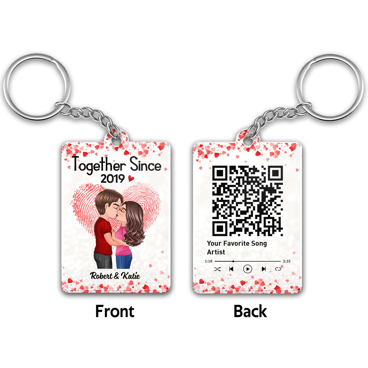 Fingerprint Doll Couple Kissing Favorite Song Scannable QR Code Personalized Acrylic Keychain