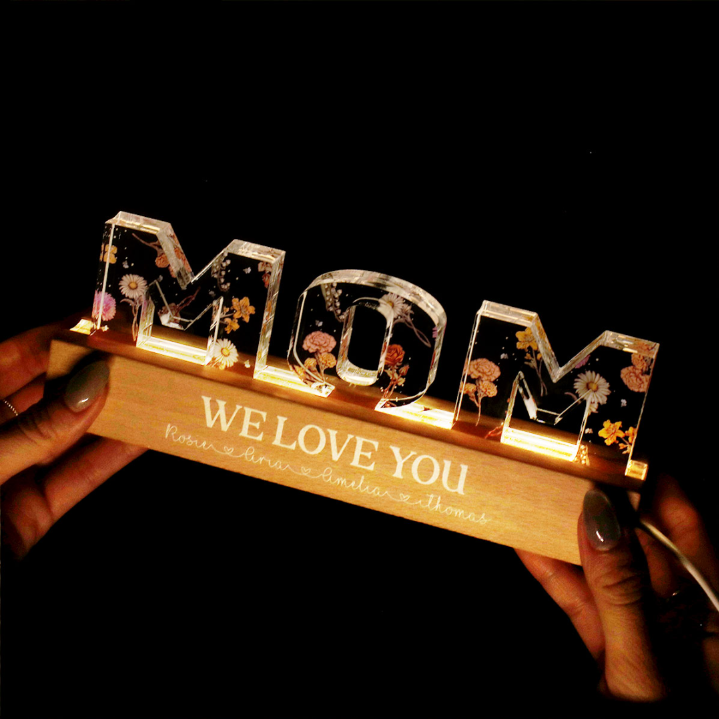 Custom Flower Printed LED Night Light, Birth Month Flower, Gift For Grandma, Gift For Mom, Gift For Mother's Day
