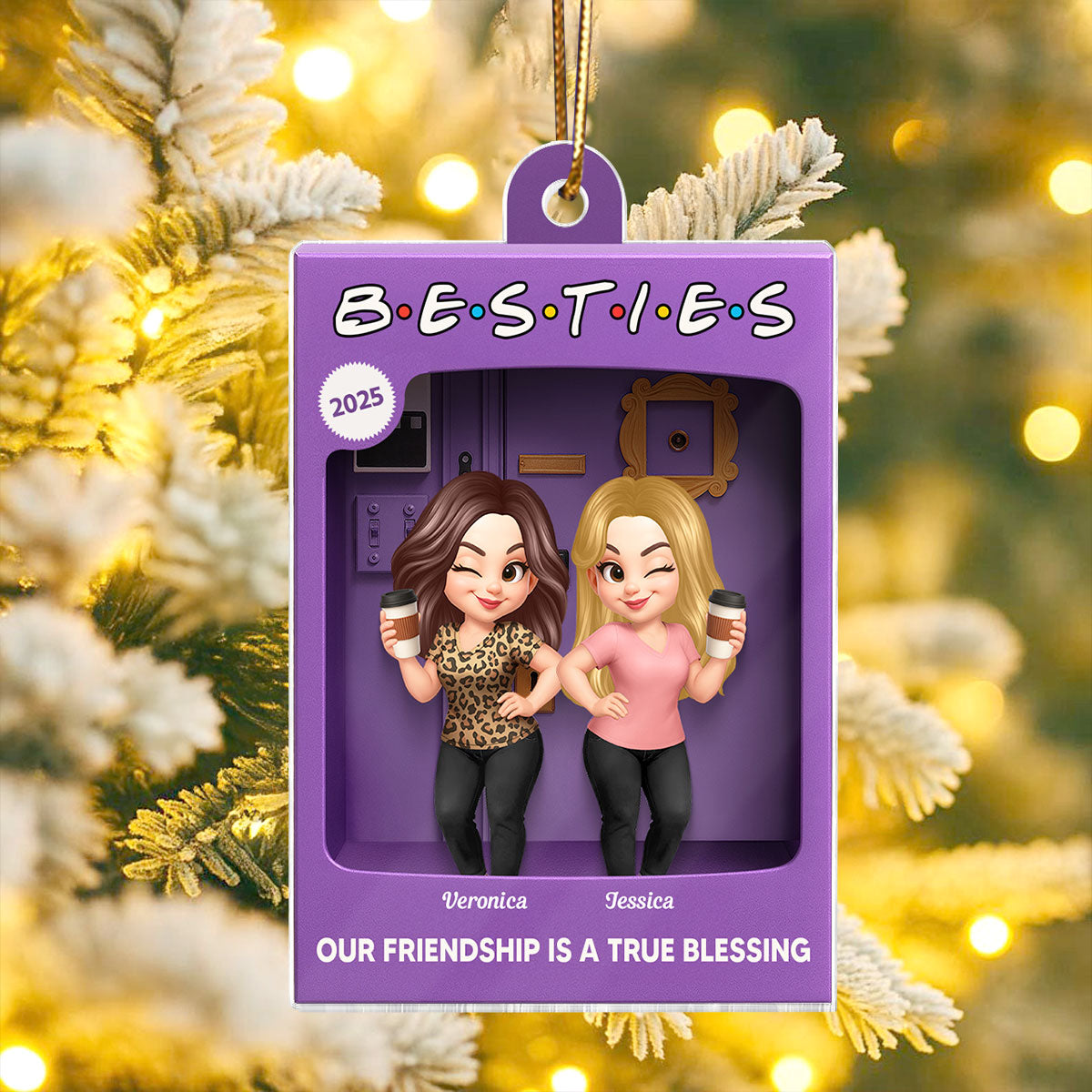 Besties Personalized Acrylic Ornament - Purple Toy Box Style Christmas Gift