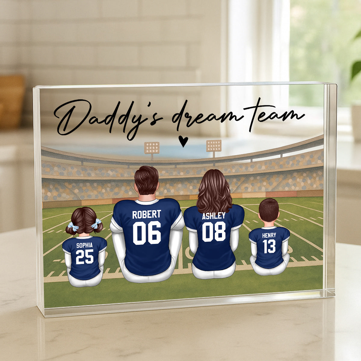 Retro Vintage American Football Daddy's Dream Team Personalized Acrylic Block Plaque| Unique  Gift For Dad, Husband