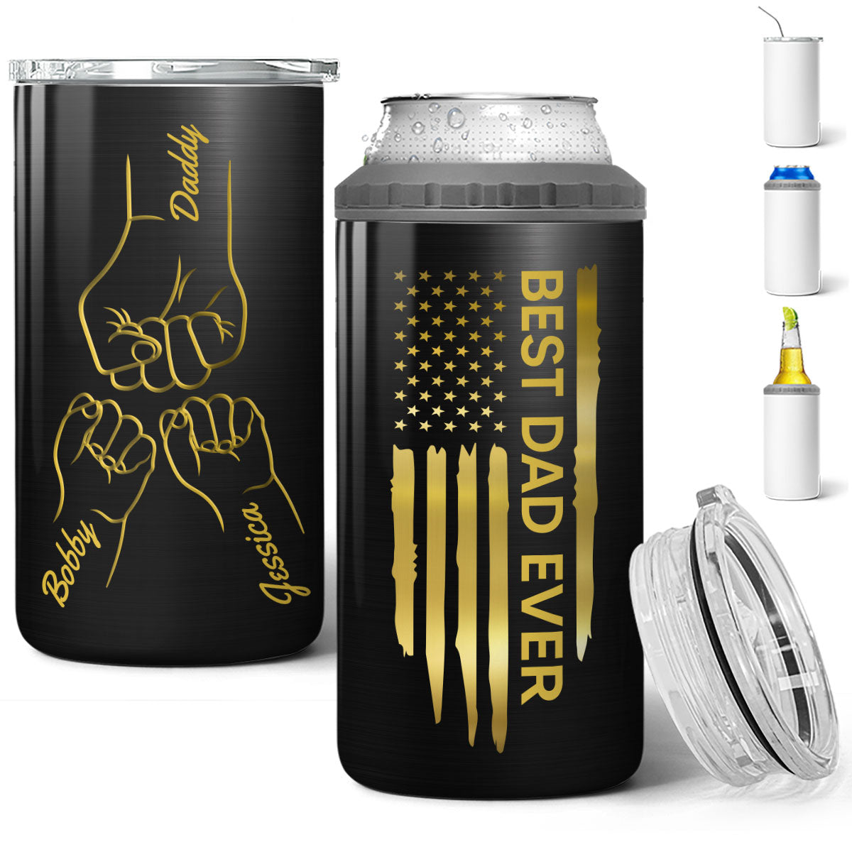 Best Dad Papa Grandpa Ever Fist Bump Outline Nation Flag Father‘s Day Gift For Husband Father Figures Personalized 4 In 1 Can Cooler