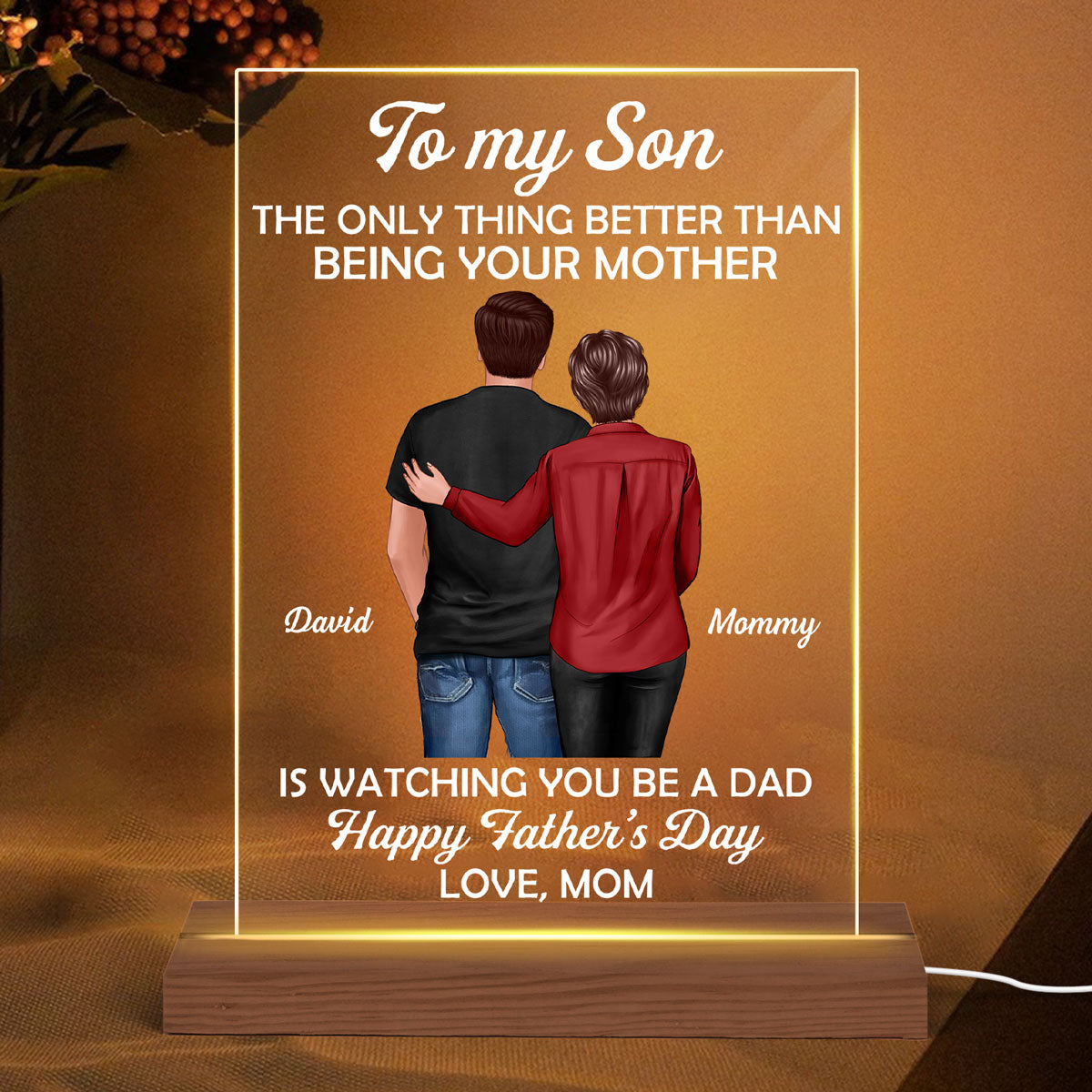 To My Son From Mom Happy Father‘s Day Personalized Rectangle Acrylic LED Night Light, Heartfelt Gift For Son