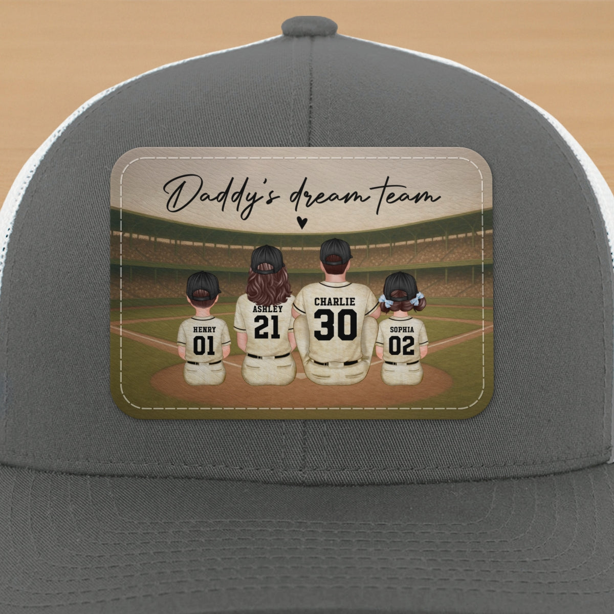 Retro Vintage Baseball Daddy's Dream Team Personalized Leather Patch Hat, Gift For Dad