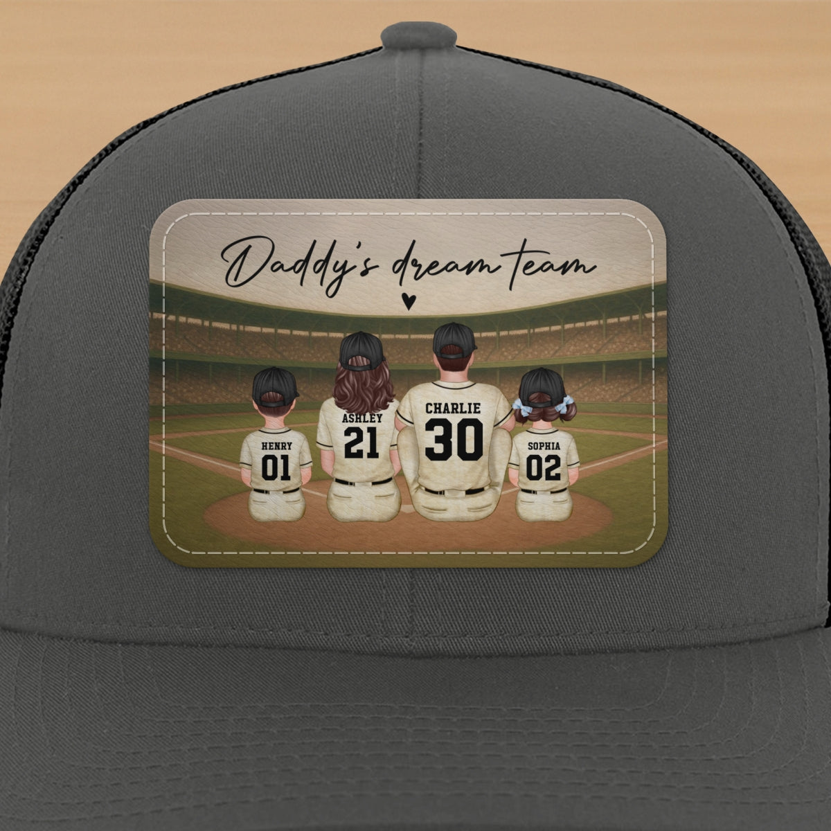 Retro Vintage Baseball Daddy's Dream Team Personalized Leather Patch Hat, Gift For Dad