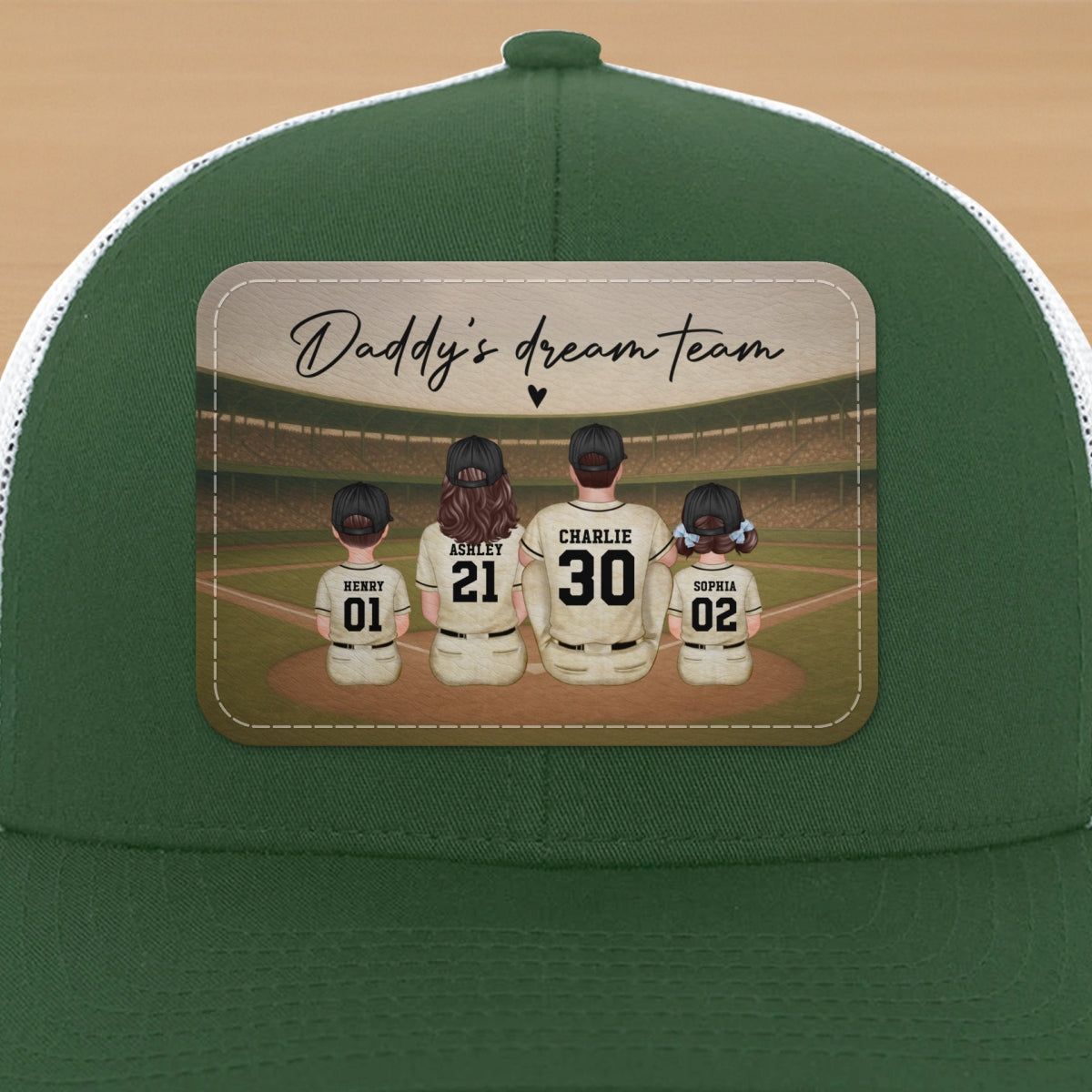 Retro Vintage Baseball Daddy's Dream Team Personalized Leather Patch Hat, Gift For Dad