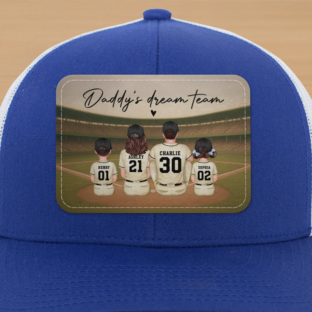 Retro Vintage Baseball Daddy's Dream Team Personalized Leather Patch Hat, Gift For Dad