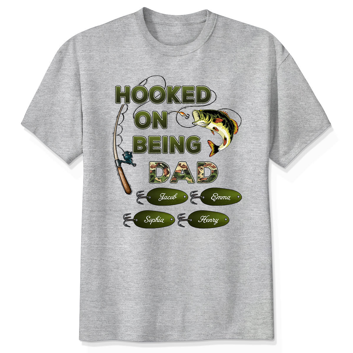 Hooked On Being Dad Grandpa Fishing Camouflage Personalized Shirt, Gift For Dad, Husband, Grandpa