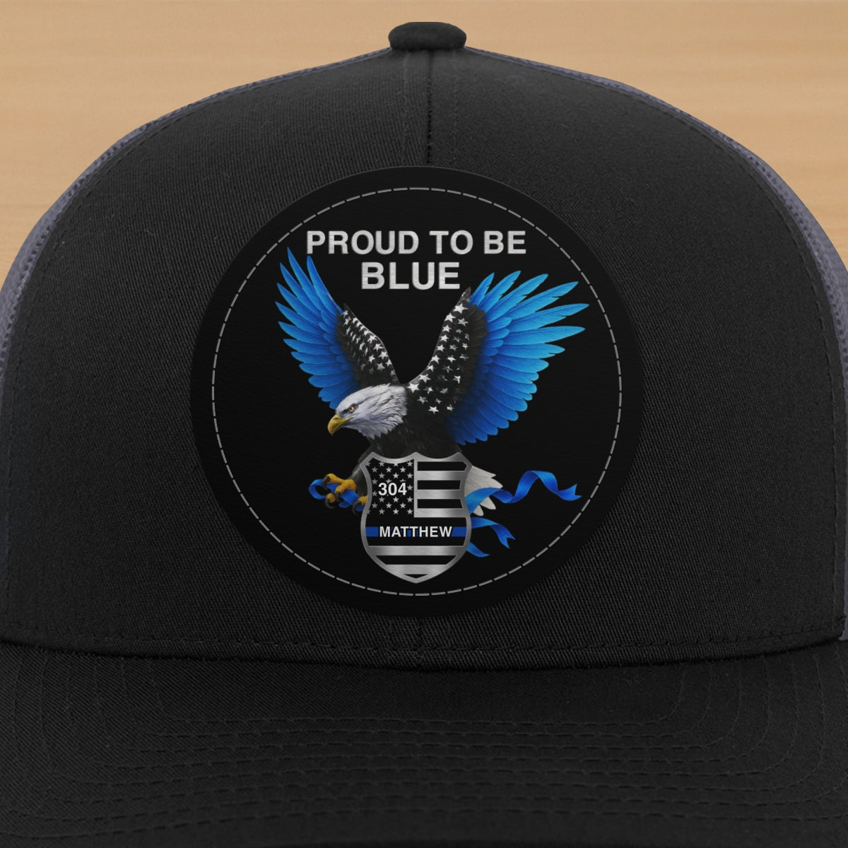 Proud To Be Blue Gift For Police Dad Grandpa Personalized Leather Patch Hat