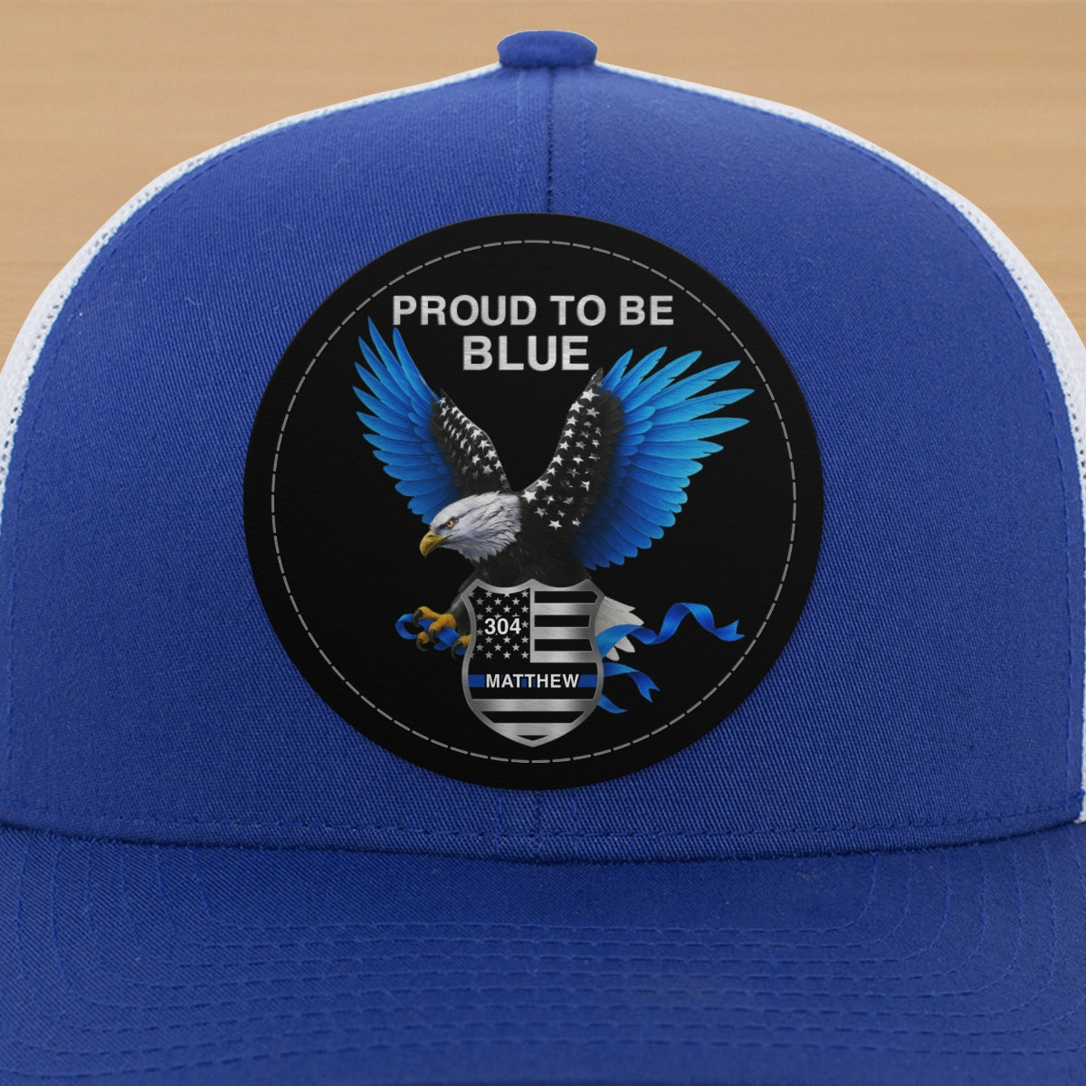 Proud To Be Blue Gift For Police Dad Grandpa Personalized Leather Patch Hat