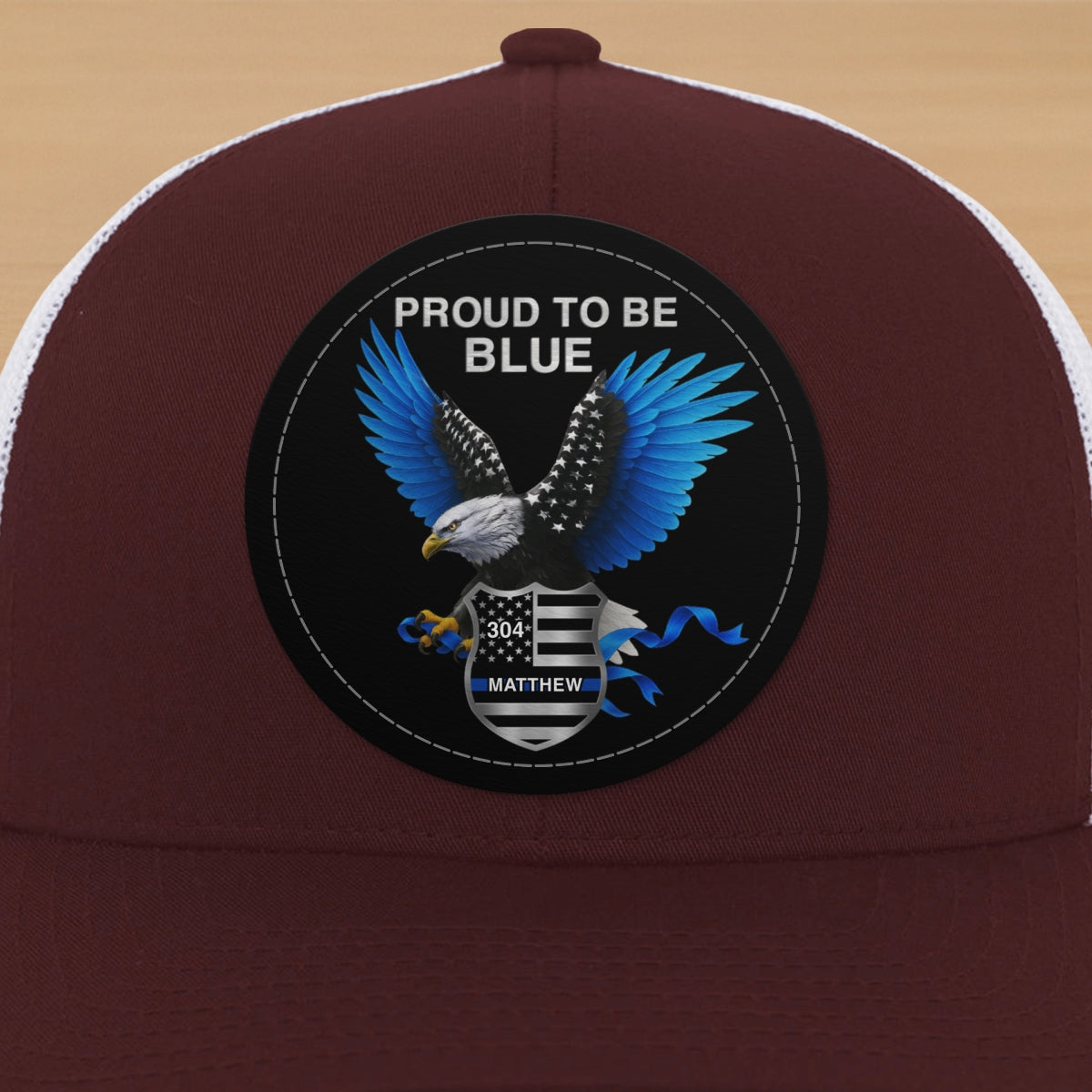 Proud To Be Blue Gift For Police Dad Grandpa Personalized Leather Patch Hat