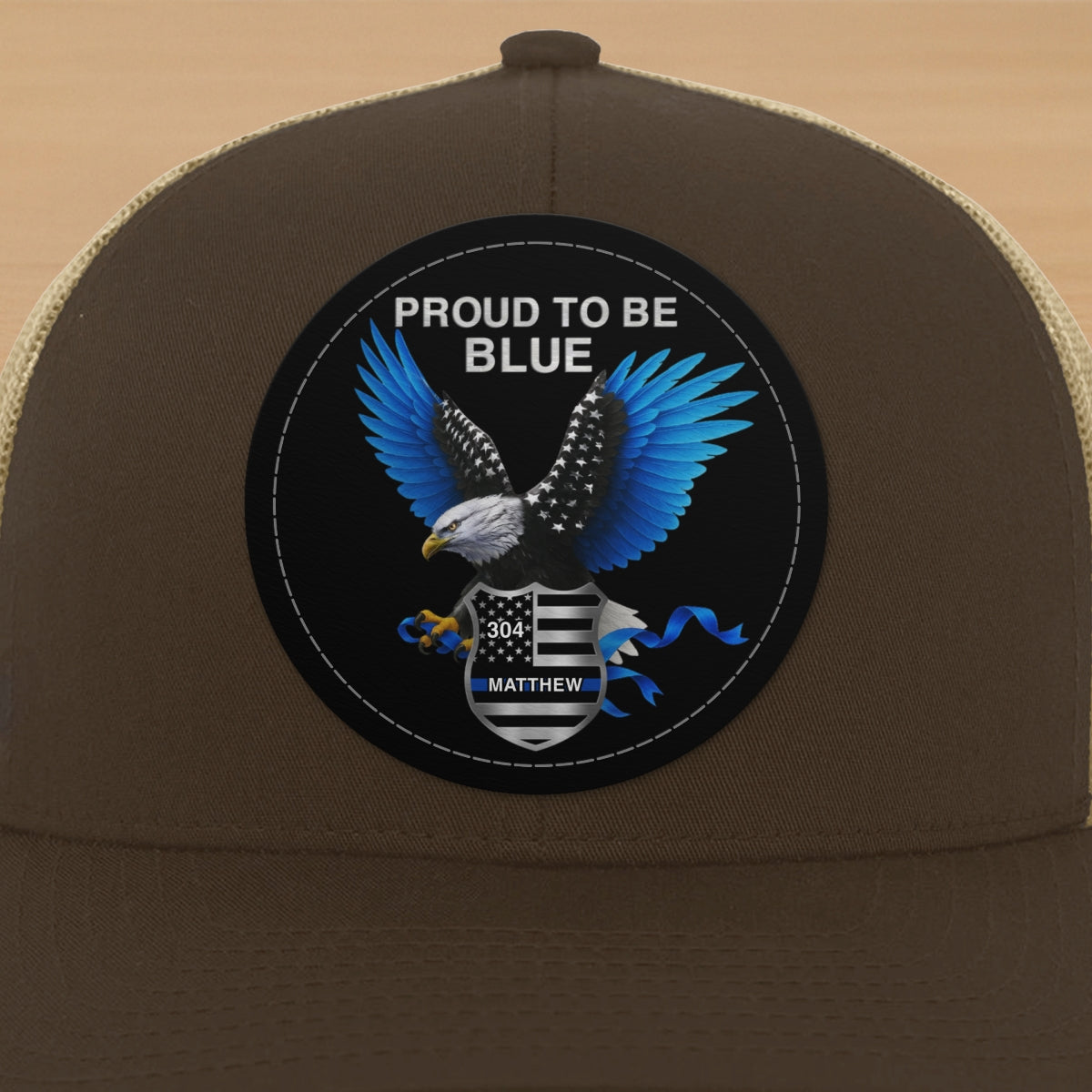 Proud To Be Blue Gift For Police Dad Grandpa Personalized Leather Patch Hat
