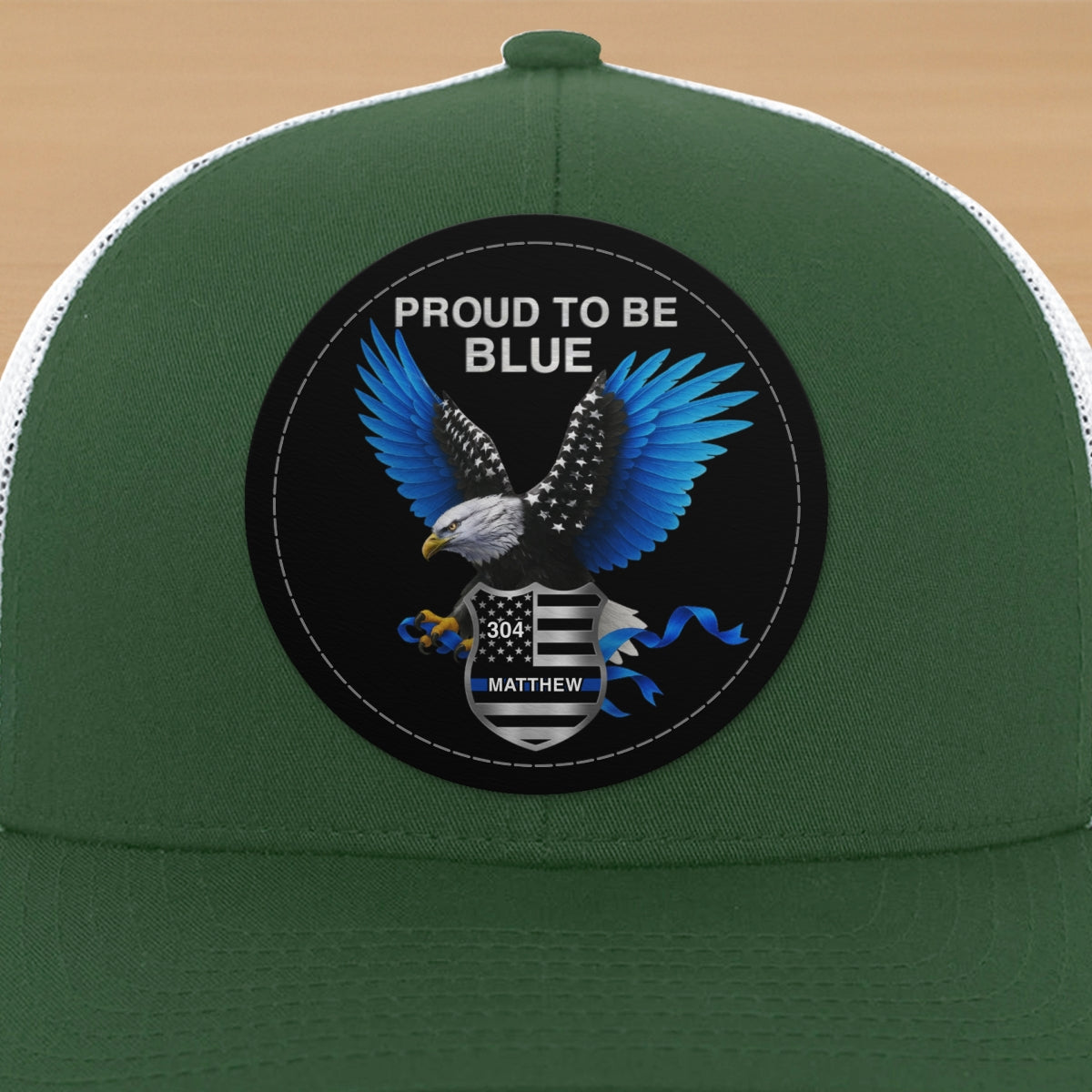 Proud To Be Blue Gift For Police Dad Grandpa Personalized Leather Patch Hat