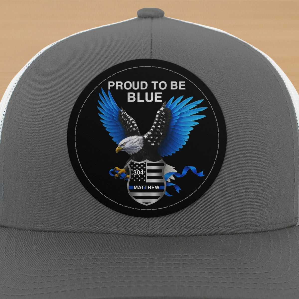 Proud To Be Blue Gift For Police Dad Grandpa Personalized Leather Patch Hat