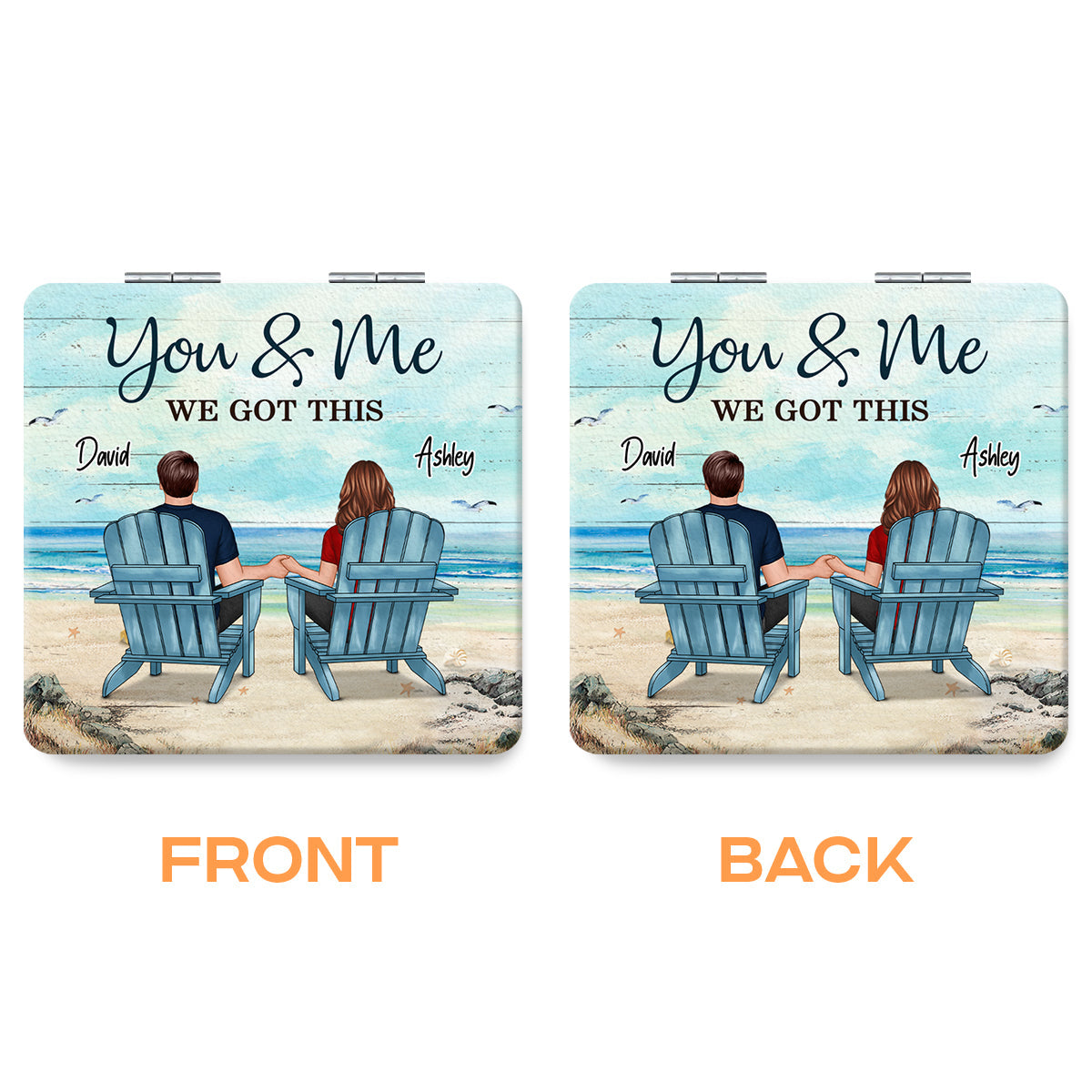 Back View Couple Sitting Beach Landscape You & Me We Got This Personalized Square Compact Mirror