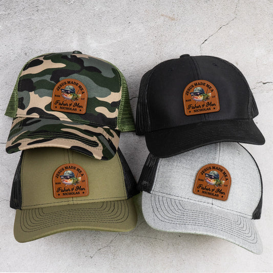 Jesus Made Me A Fisher Of Men - Personalized Leather Patch Hat