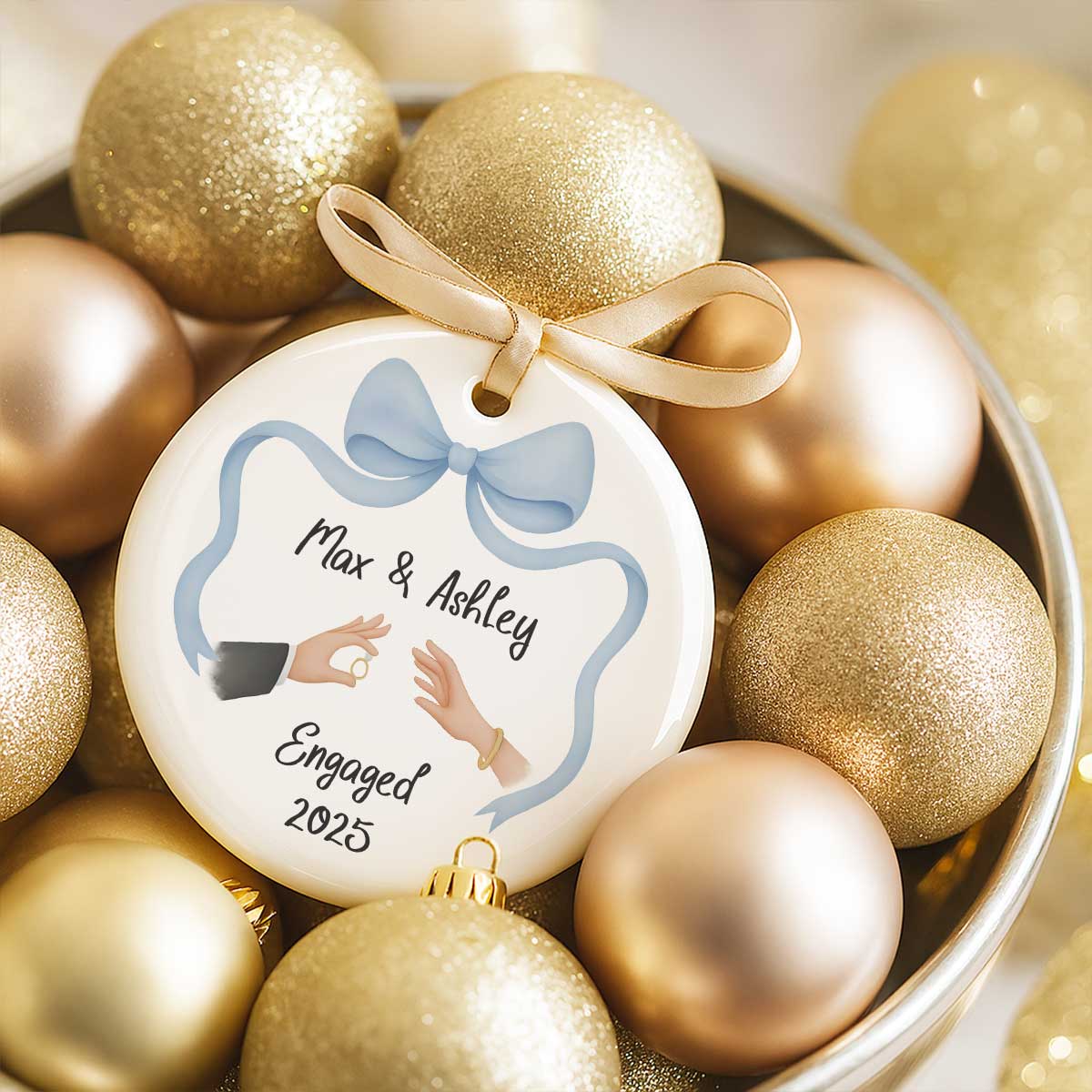 First Christmas Engaged Ornament, Personalized Engagement Gift for Couples, Custom Engagement Christmas Keepsake