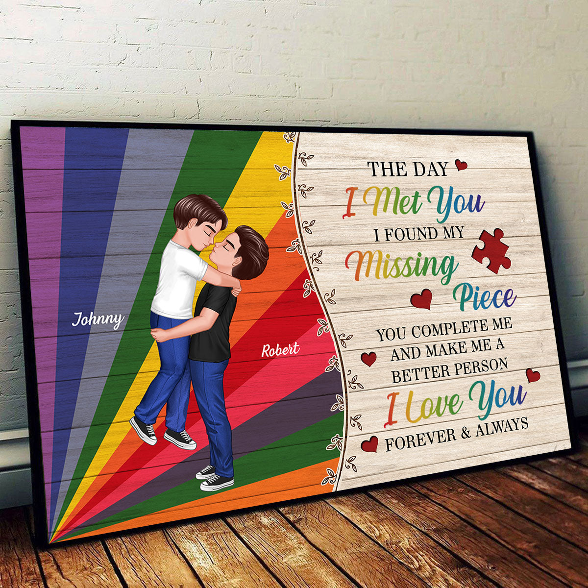 Colorful Wood Pallets The Day I Met You Gay Couple LGBT Personalized Poster, Pride Month Gift