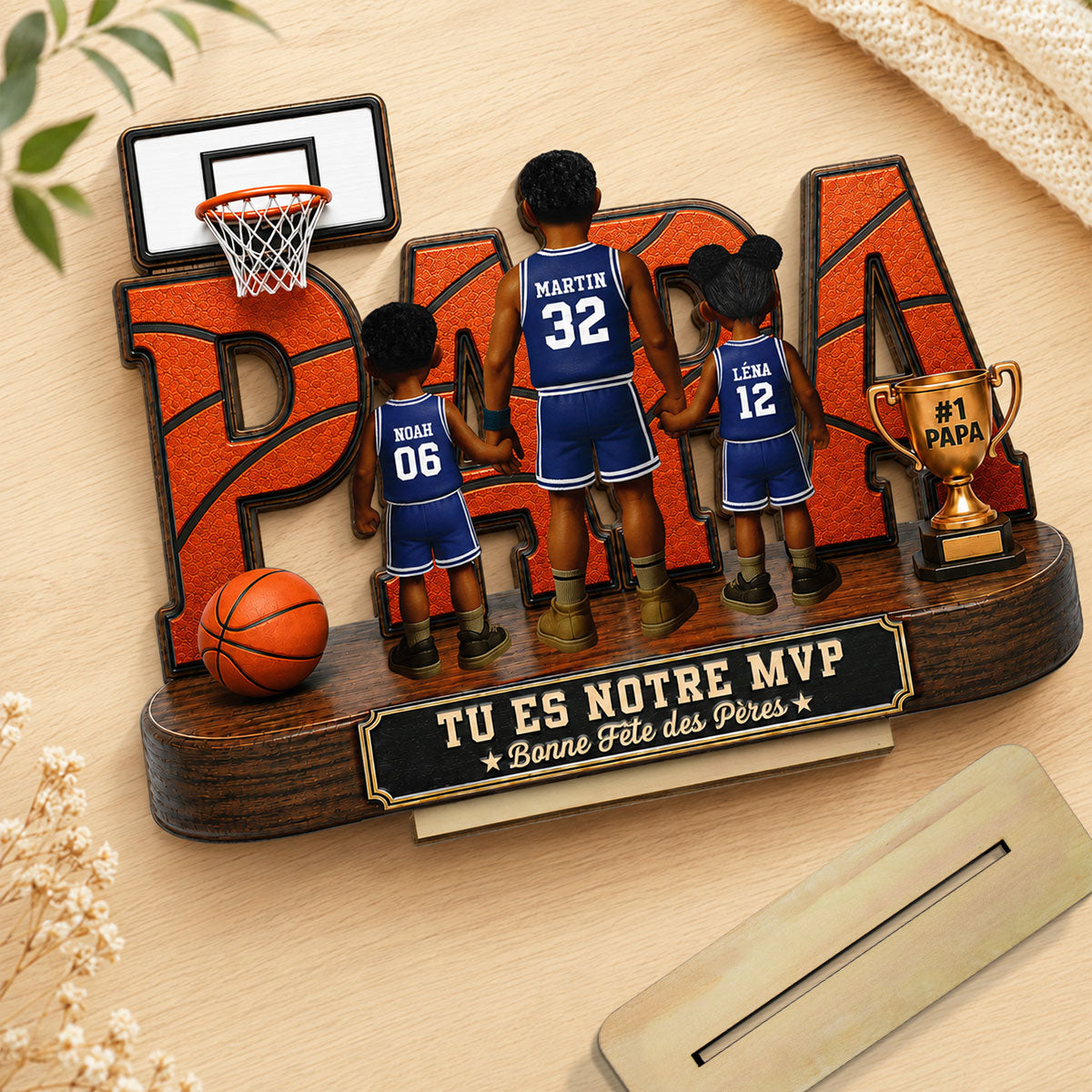 Papa basketteur lgendaire - Tu es notre MVP - Plaque personnalise en bois 2 couches - Cadeau de Fte des Pres pour papa, mari et fans de basketball