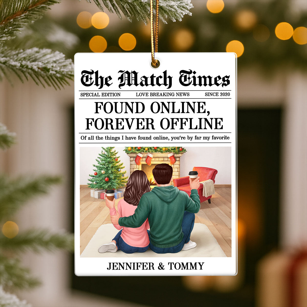 The Match Times Online Dating Couple Personalized Acrylic Ornament - Christmas Gift for Husband, Wife