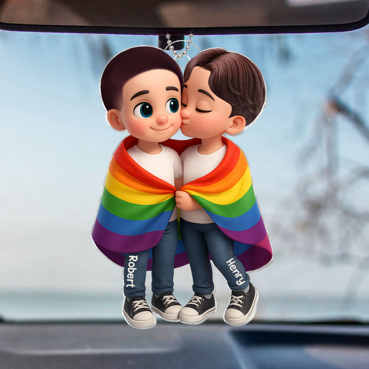 LGBT Couple Love Is Love Pride Month Personalized Acrylic Car Hanger, Gift For Couple