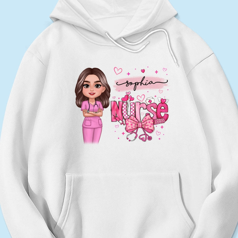 Nurse Pink Coquette Bow Personalized Shirt, Birthday  Gift For Nurse Wife Girlfriend Bestie