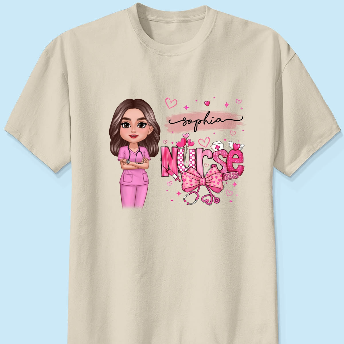 Nurse Pink Coquette Bow Personalized Shirt, Birthday  Gift For Nurse Wife Girlfriend Bestie