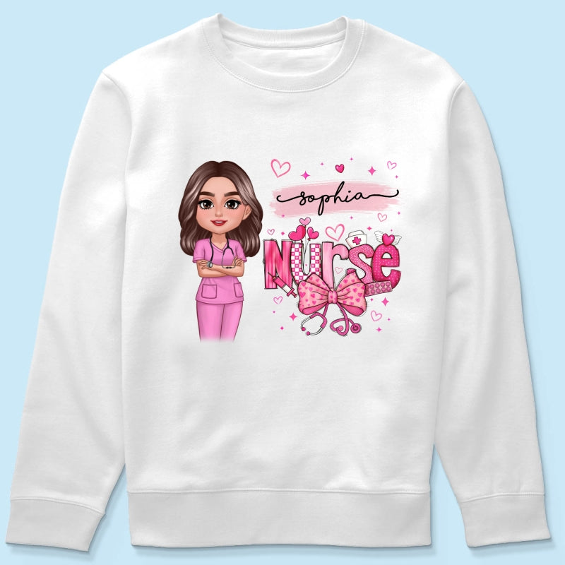 Nurse Pink Coquette Bow Personalized Shirt, Birthday  Gift For Nurse Wife Girlfriend Bestie