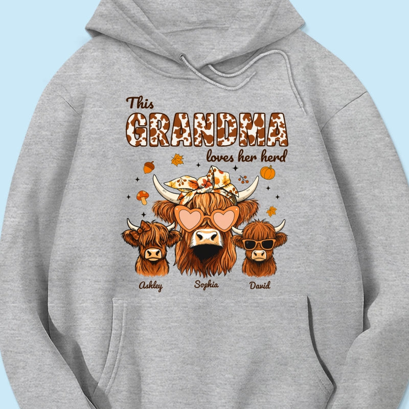 Fall Highland Cow Mom Grandma Personalized Sweatshirt, Cozy Fall Vibe Sweatshirt