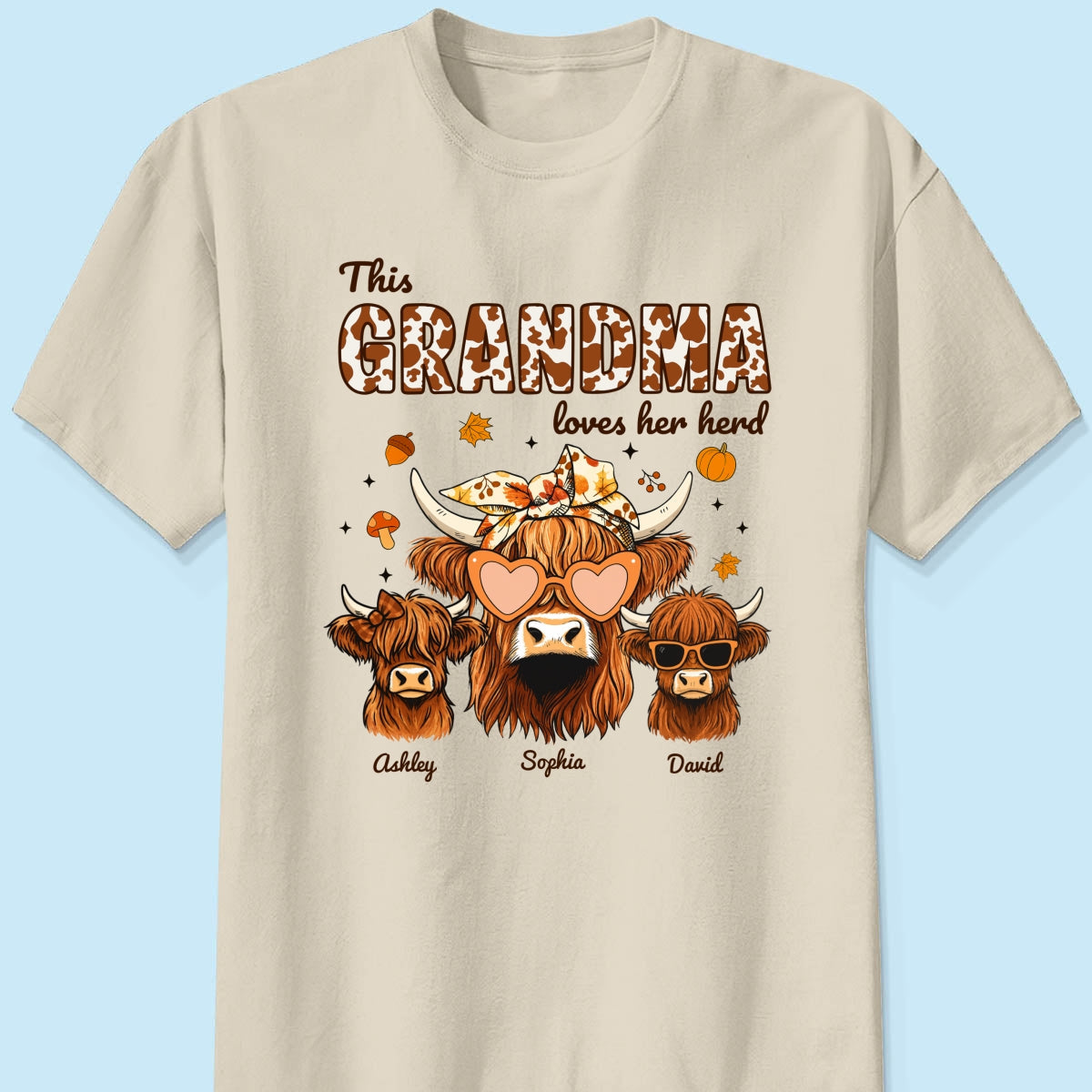 Fall Highland Cow Mom Grandma Personalized Sweatshirt, Cozy Fall Vibe Sweatshirt